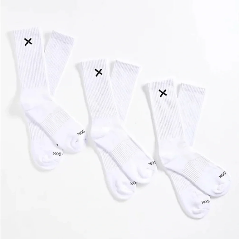 BASIX BY ODD SOX athletic Cushioned Crew Socks 6 Pairs tall white Black X logo